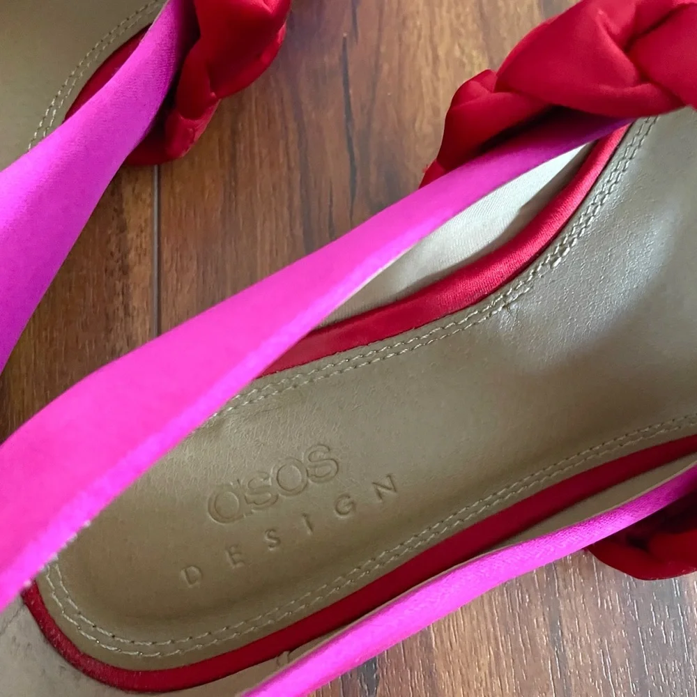 ASOS design pink red braid satin shoes size 38 US 7 - Picture 3 of 4